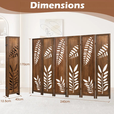 4/6 Panel 170cm Folding Room Divider with Double Action Metal Hinges-6-Panel