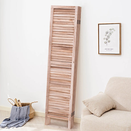 6 Panels Classic Venetian Wooden Slat Room Screen-Brown