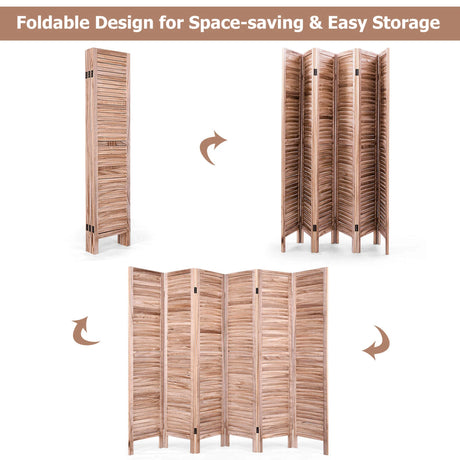 6 Panels Classic Venetian Wooden Slat Room Screen-Brown
