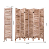 6 Panels Classic Venetian Wooden Slat Room Screen-Brown