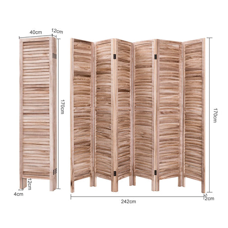 6 Panels Classic Venetian Wooden Slat Room Screen-Brown