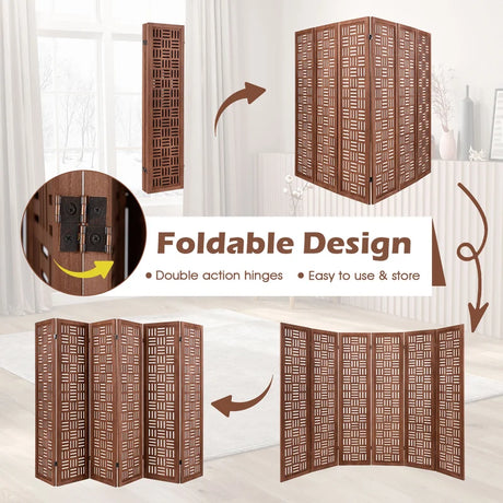 4/6 Panel Room Divider with Double Action Metal Hinges-6-Panel