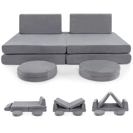 6 Pieces Modular Kids Play Couch for Nursery Playroom-Grey