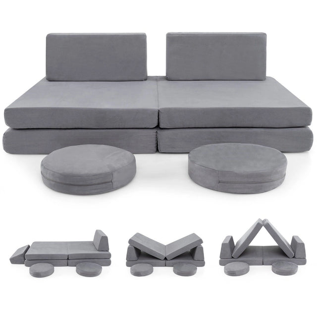 6 Pieces Modular Kids Play Couch for Nursery Playroom-Grey