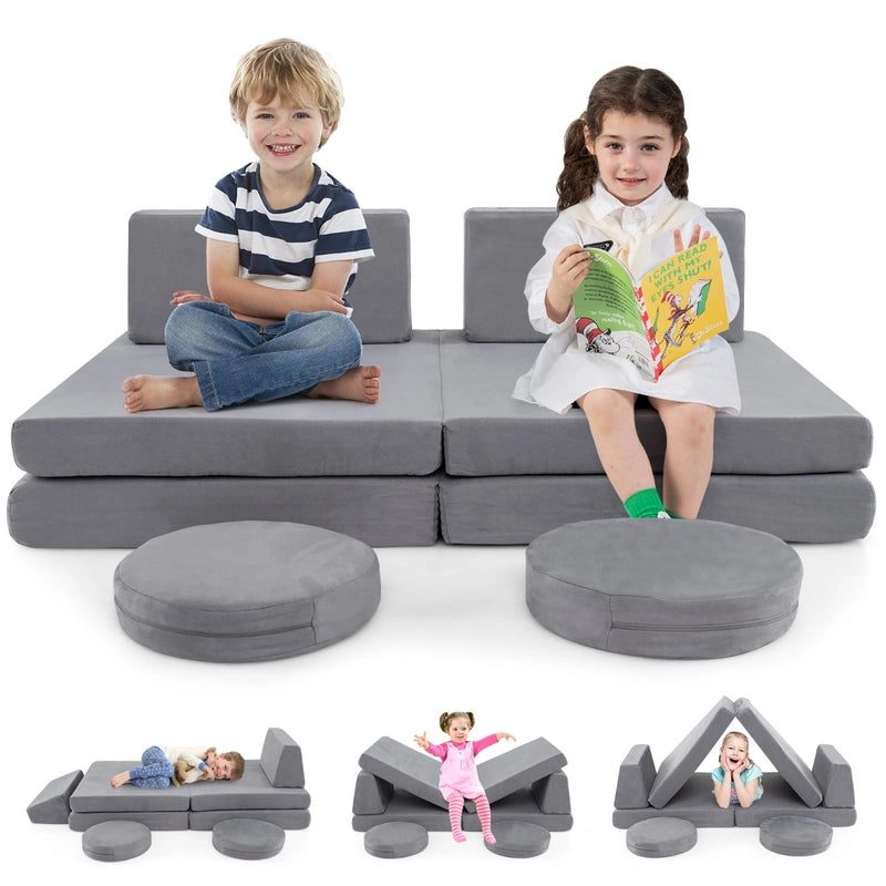 6 Pieces Modular Kids Play Couch for Nursery Playroom-Grey
