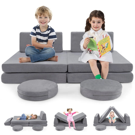 6 Pieces Modular Kids Play Couch for Nursery Playroom-Grey