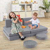 6 Pieces Modular Kids Play Couch for Nursery Playroom-Grey