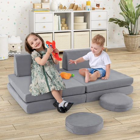 6 Pieces Modular Kids Play Couch for Nursery Playroom-Grey
