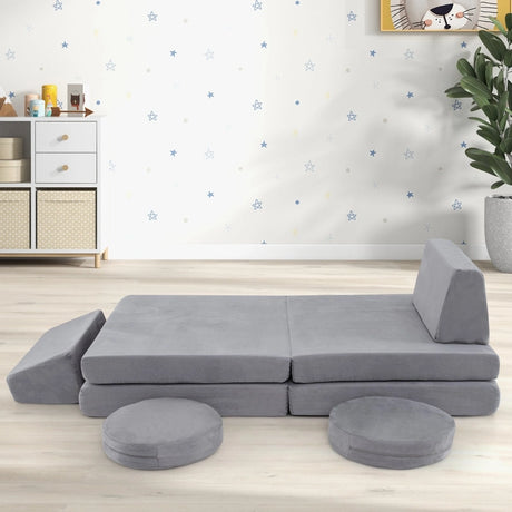 6 Pieces Modular Kids Play Couch for Nursery Playroom-Grey