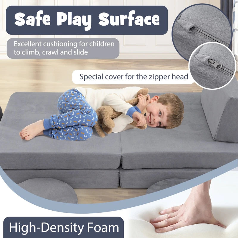 6 Pieces Modular Kids Play Couch for Nursery Playroom-Grey
