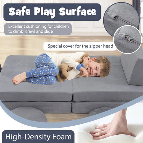 6 Pieces Modular Kids Play Couch for Nursery Playroom-Grey