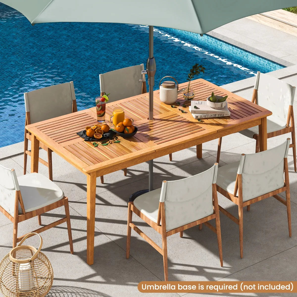 6-Person Outdoor Acacia Wood Rectangular Bistro Dining Table