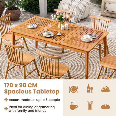 6-Person Outdoor Acacia Wood Rectangular Bistro Dining Table
