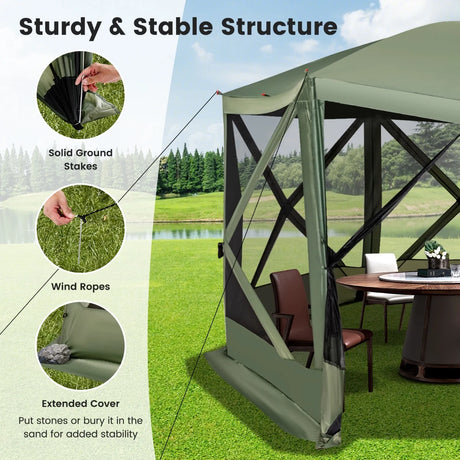 11.5 X 11.5 FT Pop-up Screen House Tent with Portable Carrying Bag-Green