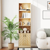 71 Inch 6-Tier Tall Bookshelf with Double Doors 4 Open Cubes-Oak