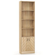 71 Inch 6-Tier Tall Bookshelf with Double Doors 4 Open Cubes-Oak