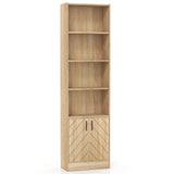 71 Inch 6-Tier Tall Bookshelf with Double Doors 4 Open Cubes-Oak
