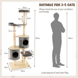 6-Tier Wooden Cat Tree with 2 Removeable Condos Platforms and Perch-Gray