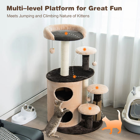 6-Tier Cat Tree Tower with Scratching Posts for Pet