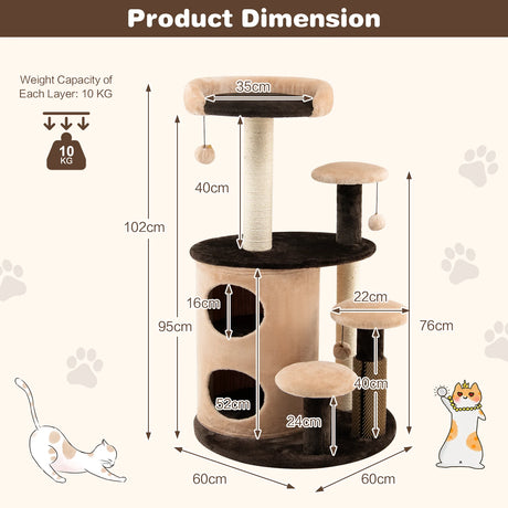 6-Tier Cat Tree Tower with Scratching Posts for Pet