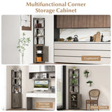 Tall Corner Storage Cabinet with 3-Tier Shelf and Enclosed Cabinet-Gray
