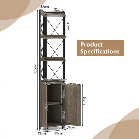 Tall Corner Storage Cabinet with 3-Tier Shelf and Enclosed Cabinet-Gray