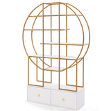 71 Inches 6-Tier Gold Bookshelf with 2 Storage Drawers-Golden