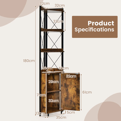 Tall Corner Storage Cabinet with 3-Tier Shelf and Enclosed Cabinet-Rustic Brown