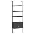 6-Tier Ladder Bookcase with 2 Drawers and Metal Frame-Black