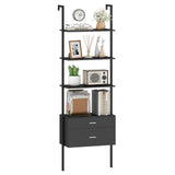 6-Tier Ladder Bookcase with 2 Drawers and Metal Frame-Black
