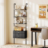 6-Tier Ladder Bookcase with 2 Drawers and Metal Frame-Black