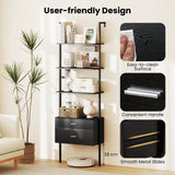 6-Tier Ladder Bookcase with 2 Drawers and Metal Frame-Black