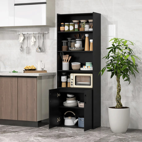 6-tier Modern Style Bookcase with Adjustable Shelves-Black