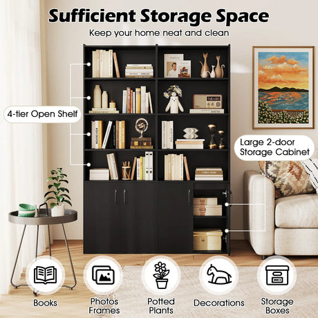 6-tier Modern Style Bookcase with Adjustable Shelves-Black