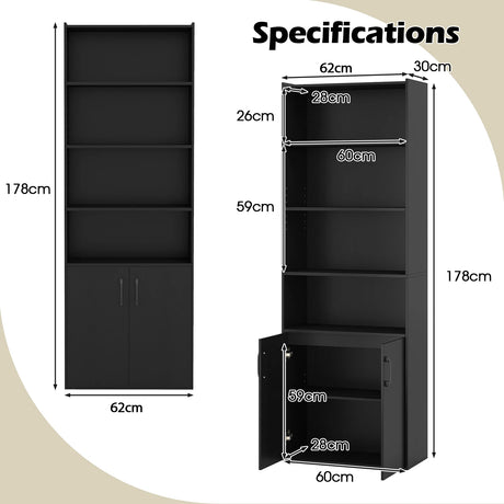 6-tier Modern Style Bookcase with Adjustable Shelves-Black