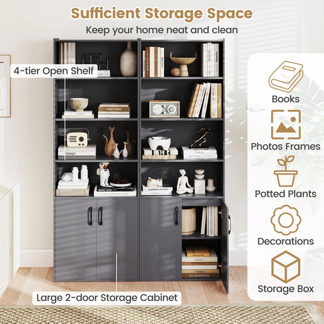 6-tier Modern Style Bookcase with Adjustable Shelves-Grey
