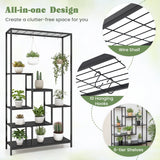 6-Tier Tall Plant Stand 71" Metal Indoor Plant Shelf with 10 Hanging Hooks-Black
