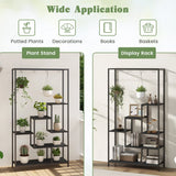 6-Tier Tall Plant Stand 71" Metal Indoor Plant Shelf with 10 Hanging Hooks-Black