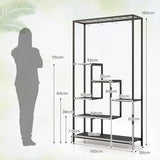 6-Tier Tall Plant Stand 71" Metal Indoor Plant Shelf with 10 Hanging Hooks-Black
