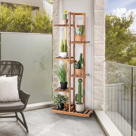 Wooden plant stand with 6 tiers