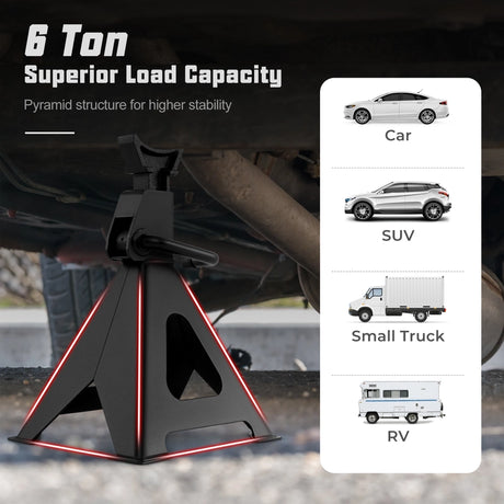 6 Ton 13000 lbs Capacity Metal Car Lifting Stands with 14-23 Inch Adjustable Height