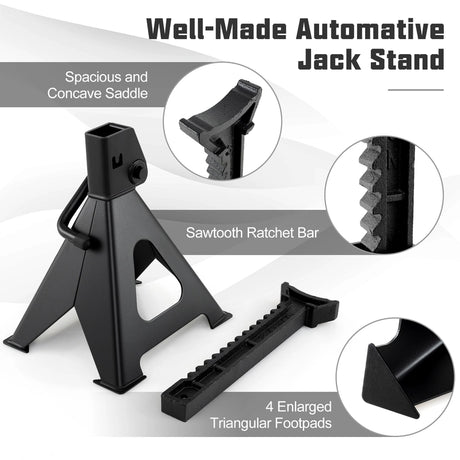 6 Ton 13000 lbs Capacity Metal Car Lifting Stands with 14-23 Inch Adjustable Height