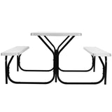 Picnic Table and Bench Set with Metal Frame and All Weather-resistant Surface for Backyard-White