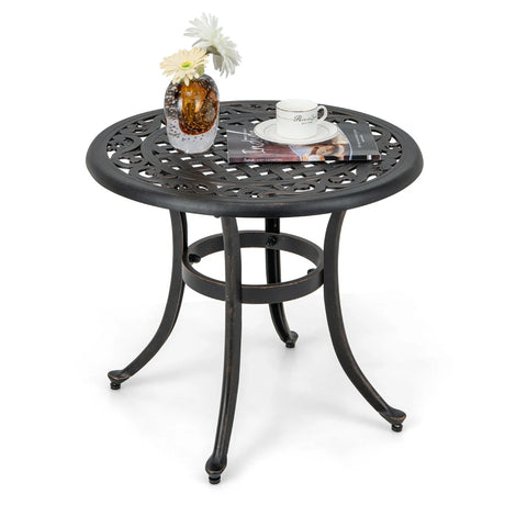 24 Inch Patio Side Table with Adjustable Footpads for Poolside Backyard Balcony-Rustic Brown