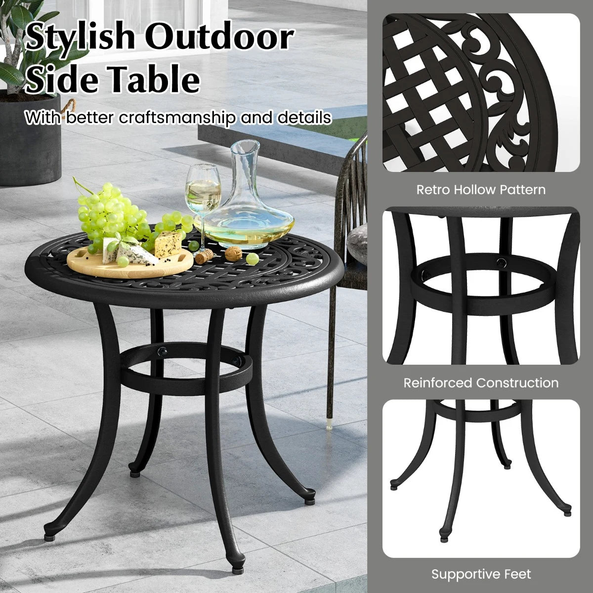 24 Inch Patio Side Table with Adjustable Footpads for Poolside Backyard Balcony-Rustic Brown