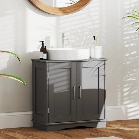 60 cm Pedestal Sink Bathroom Vanity Cabinet with Adjustable Shelf-Grey