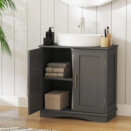 60 cm Pedestal Sink Bathroom Vanity Cabinet with Adjustable Shelf-Grey