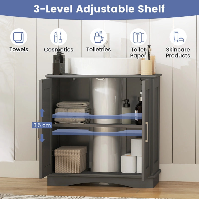 60 cm Pedestal Sink Bathroom Vanity Cabinet with Adjustable Shelf-Grey