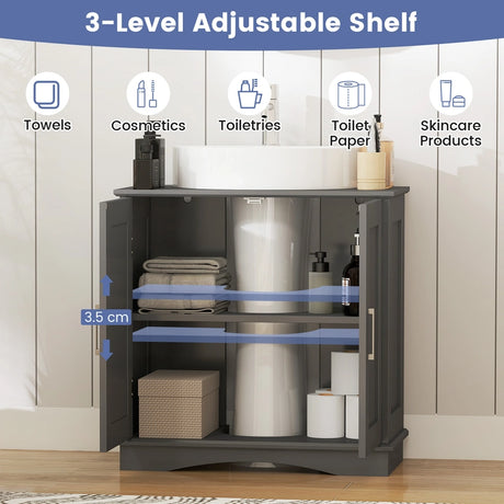 60 cm Pedestal Sink Bathroom Vanity Cabinet with Adjustable Shelf-Grey