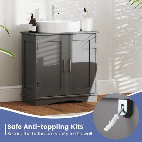 60 cm Pedestal Sink Bathroom Vanity Cabinet with Adjustable Shelf-Grey